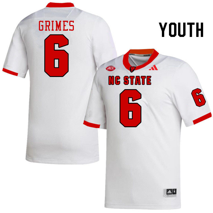 Youth #6 Wesley Grimes NC State Wolfpack College Football Jerseys Stitched-White